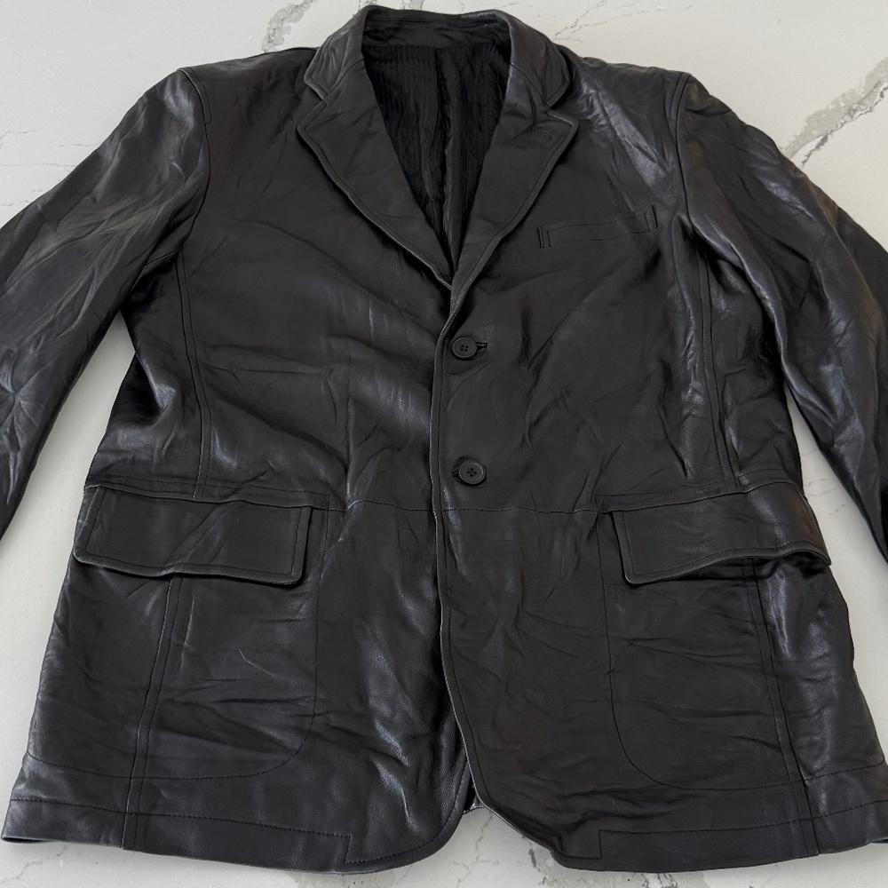 Genuine Leather Blazer/Jacket Black Large